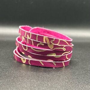 Pink and Gold Leather Wrap Bracelet